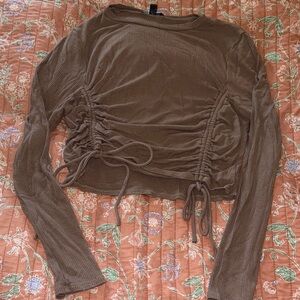 Brown Ruched Long Sleeve Top
